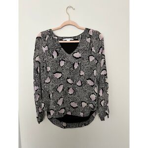 Diane von Furstenberg Abstract Spotted Print Long‎ Sleeve Blouse Size 2